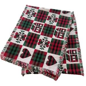 Vintage Tapestry Double Sided Table Runner Farmhouse Cottage Core House & Hearts